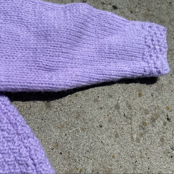 Vintage 80s Toddler Pastel Purple Sweater Jacket, Kids Hand Knit Sweater Coat - Picture 4 of 4